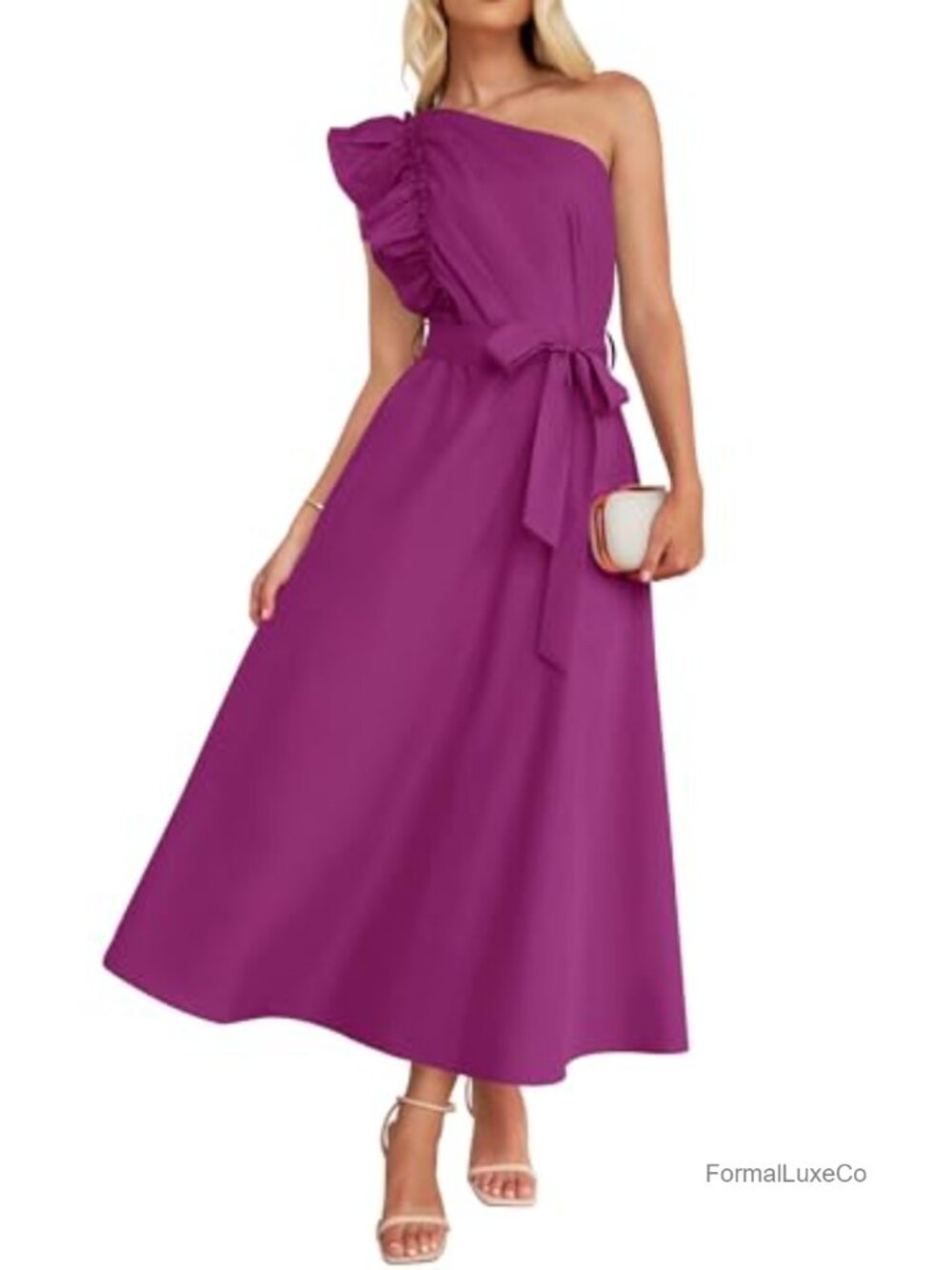 One Shoulder Ruffle Maxi Dress Sleeveless Empire Waist Summer